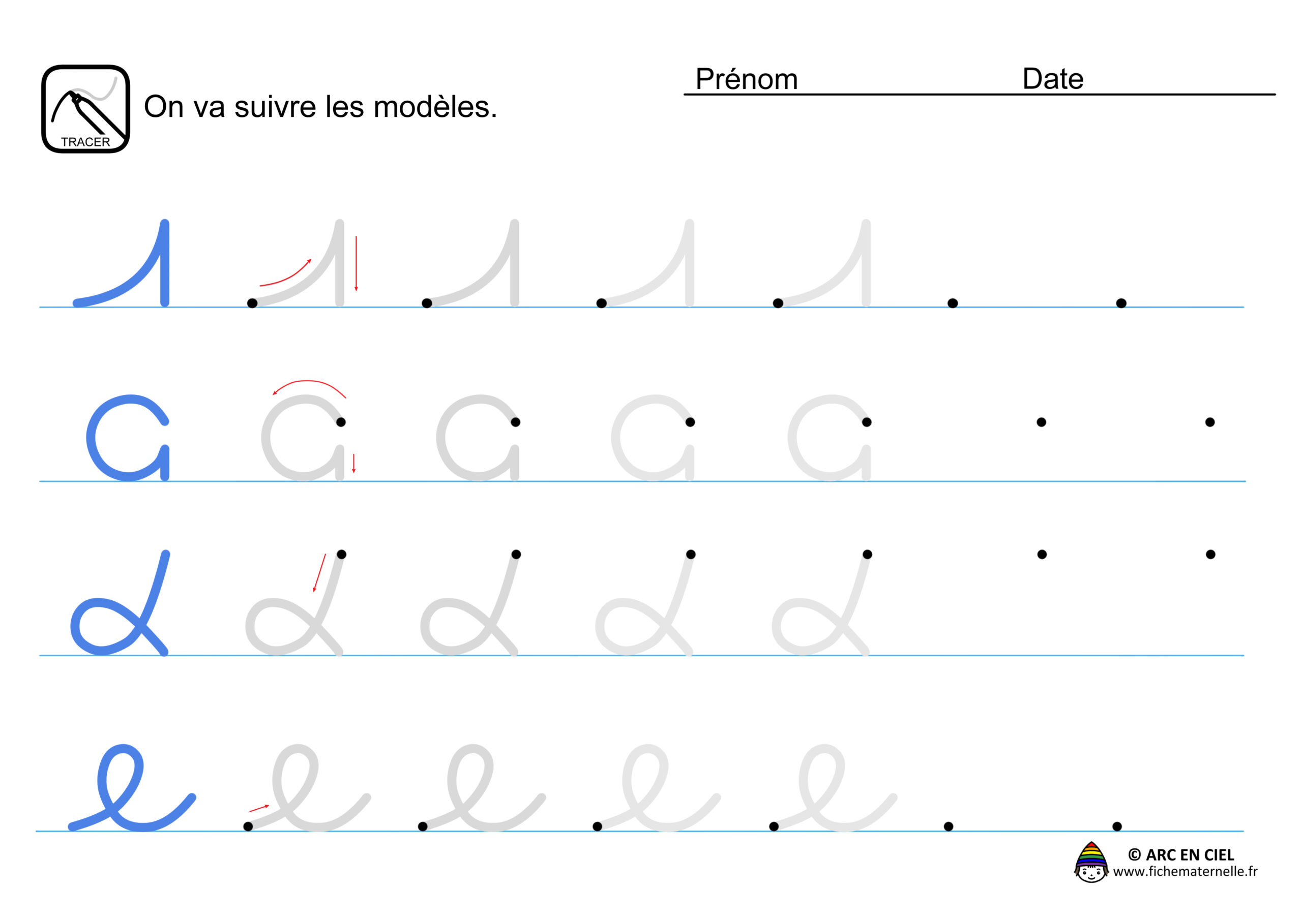 Fiche maternelle - Tracé Préparation Ecriture Cursive 1