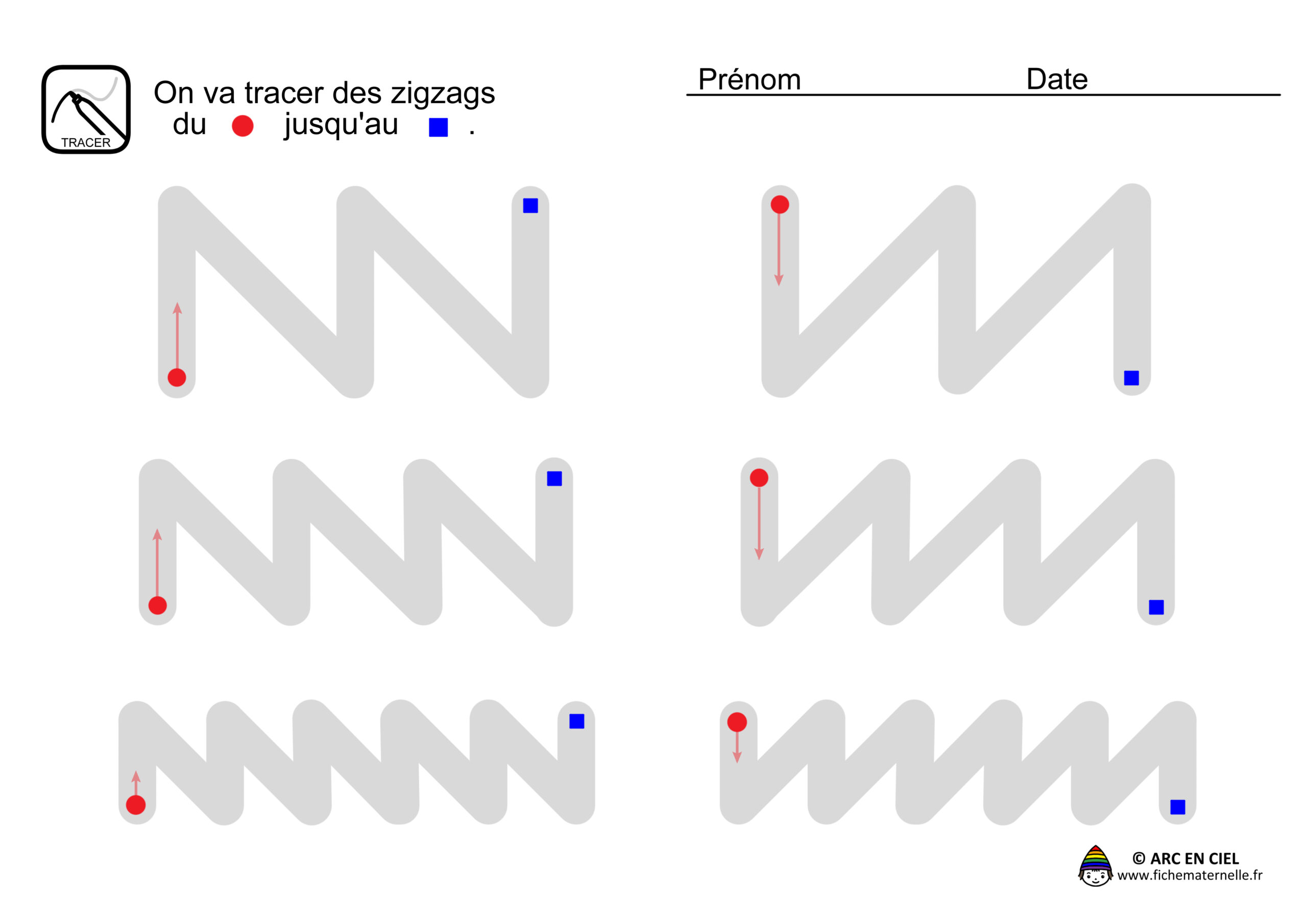 Fiche maternelle - Tracé Zigzags N Horizontaux 2