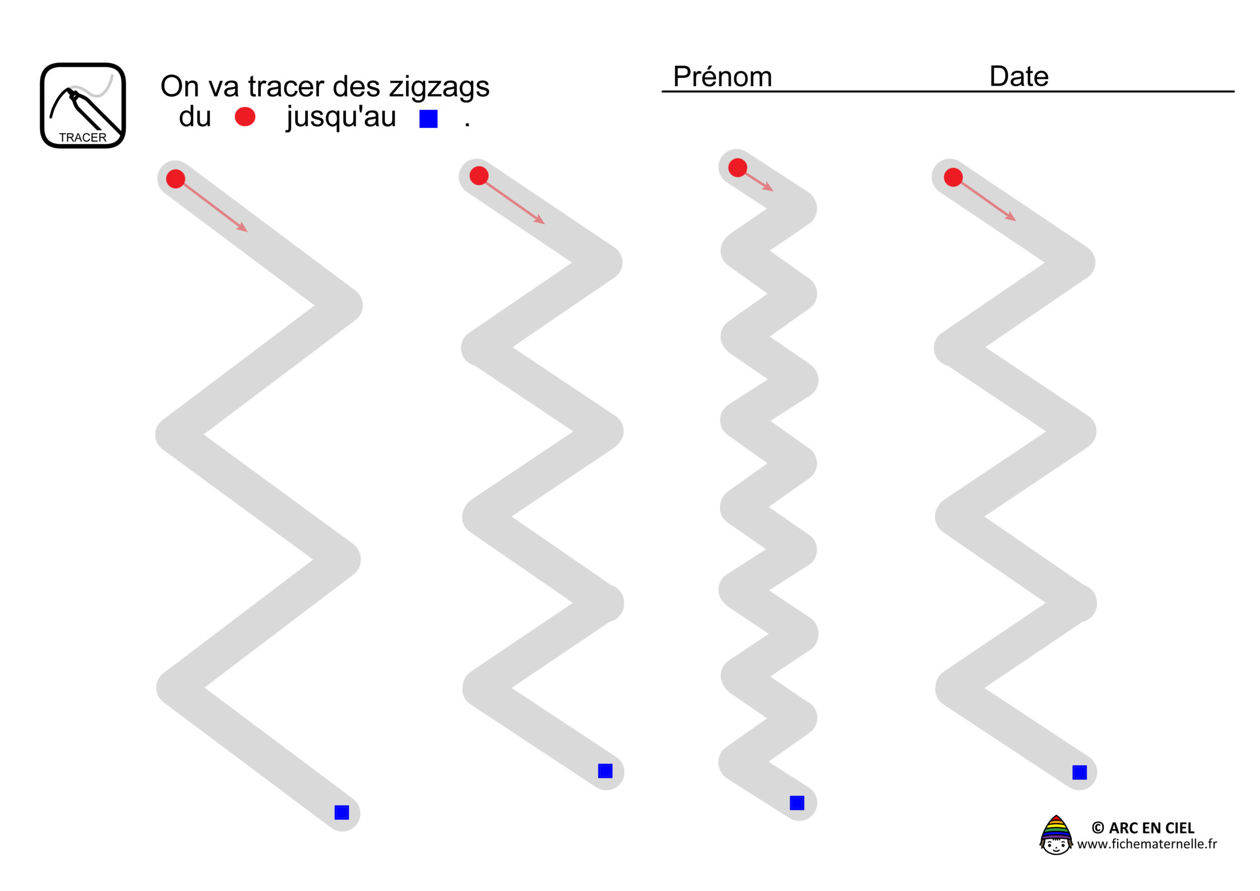 Fiche maternelle - Tracé Zigzags Verticaux 1