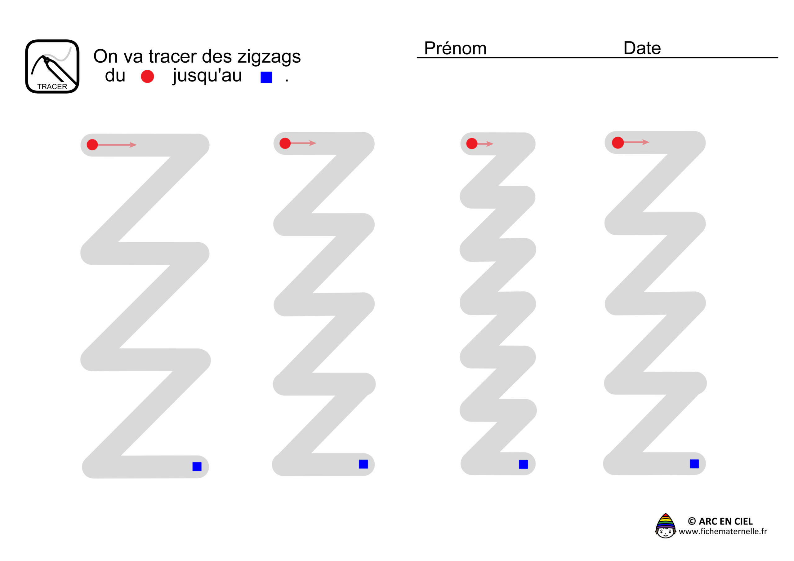 Fiche maternelle - Tracé Zigzags Z Verticaux