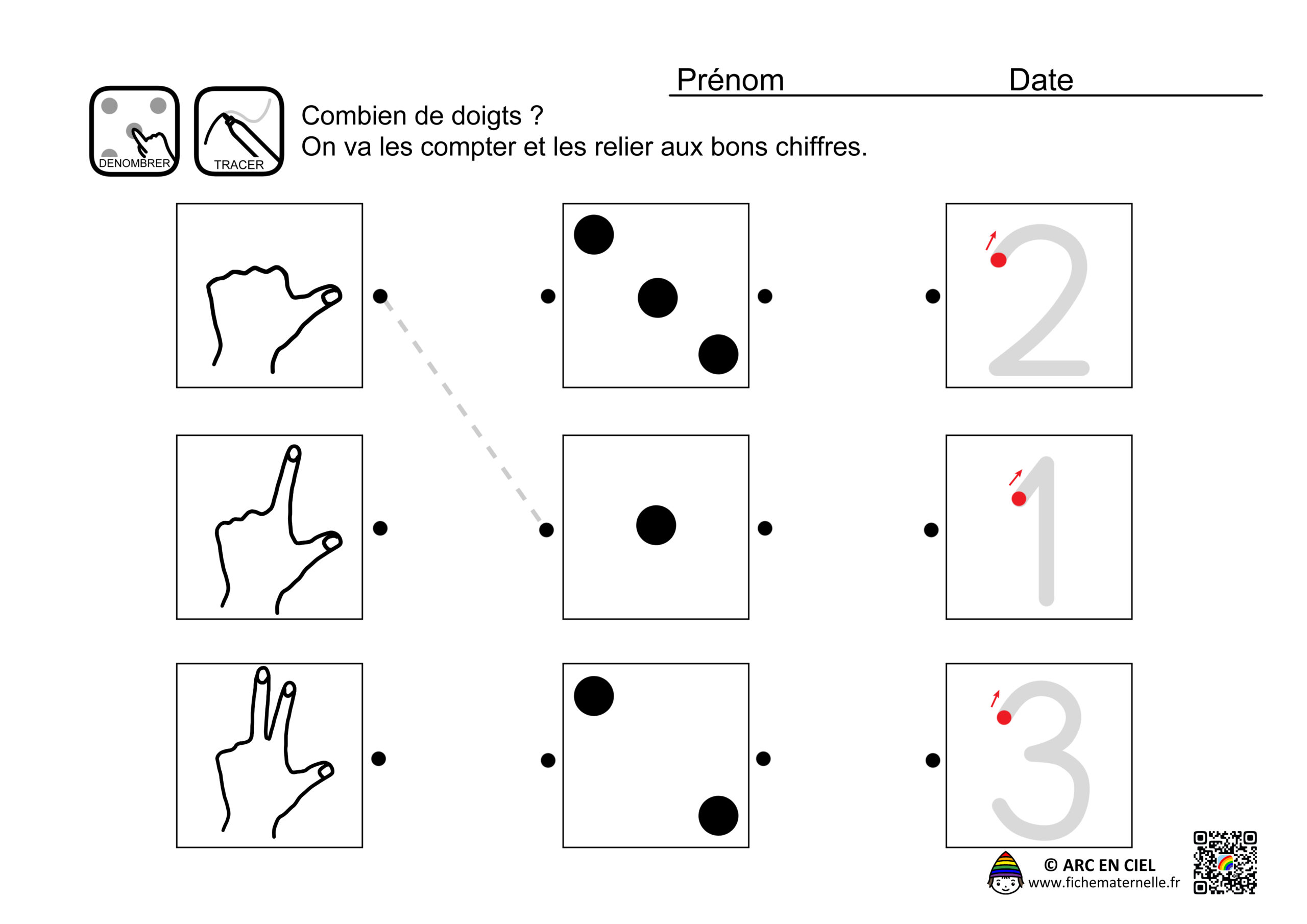 Fiche maternelle - Dénombrement de 1 à 3