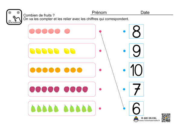 Fiche maternelle - Dénombrement de 6 à 10