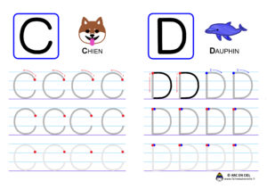 Ecriture de l'alphabet en majuscules - lettres C et D