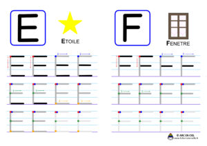 Ecriture de l'alphabet en majuscules - lettres E et F