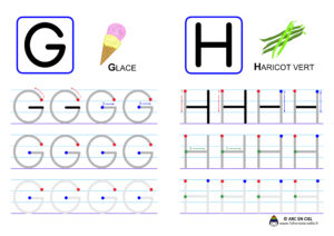 Ecriture de l'alphabet en majuscules - lettres G et H