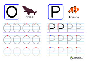 Ecriture de l'alphabet en majuscules - lettres O et P