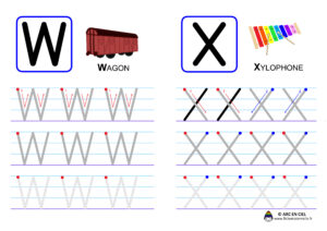 Ecriture de l'alphabet en majuscules - lettres W et X