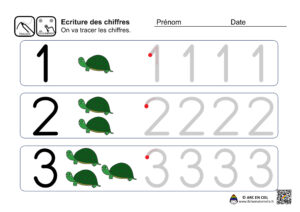 Fiche maternelle - Ecriture des chiffres de 1 à 3