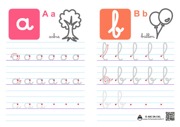 Apprendre à écrire les lettres cursives minuscules : i, u, l, b, y