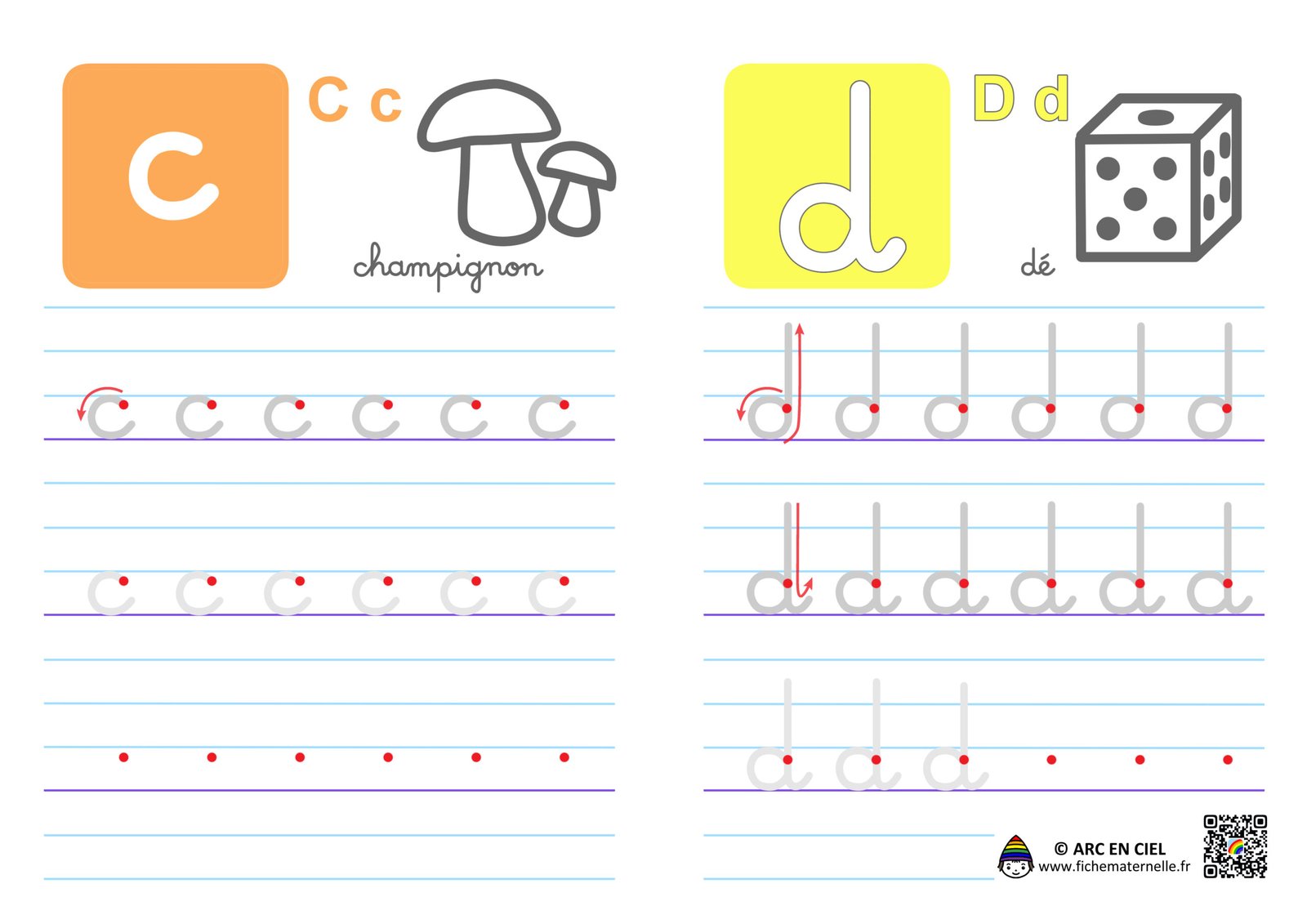 Ecriture De L alphabet En Cursives Lettres C Et D ARC EN CIEL