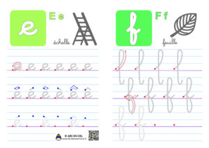 Fiche maternelle : Ecriture de l’alphabet en cursives – lettres e et f