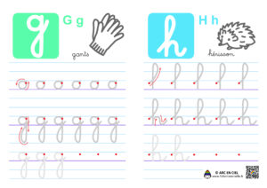 Fiche maternelle : Ecriture de l’alphabet en cursives – lettres g et h