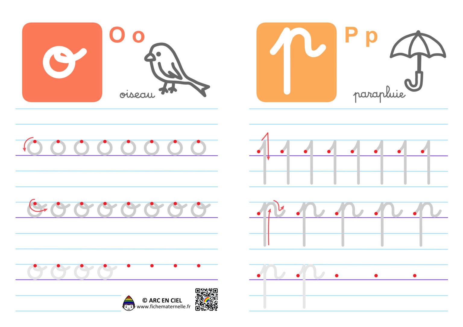 Ecriture De Lalphabet En Cursives Lettres O Et P Arc En Ciel 7335