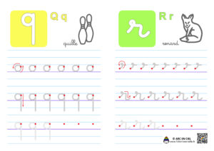 Fiche maternelle : Ecriture de l’alphabet en cursives – lettres q et r