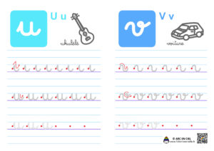 Fiche maternelle : Ecriture de l’alphabet en cursives – lettres u et v