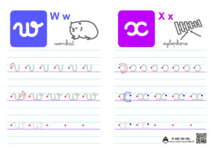 Fiche maternelle : Ecriture de l’alphabet en cursives – lettres w et x